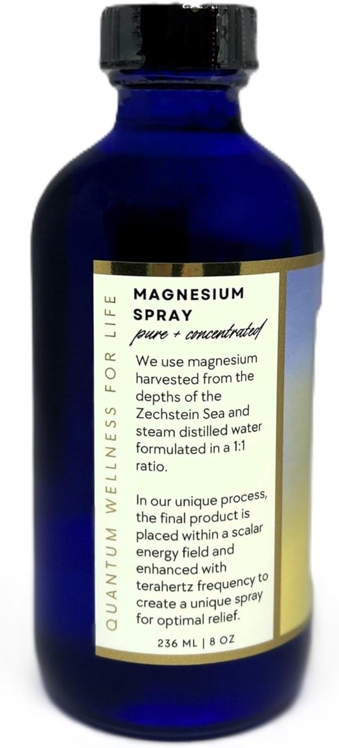 Premium USA-Made Quantum Wellness for Life Magnesium Spray Refill - Scalar Energy Infused - Pure Organic Formula - Glass Packaging - 8 oz