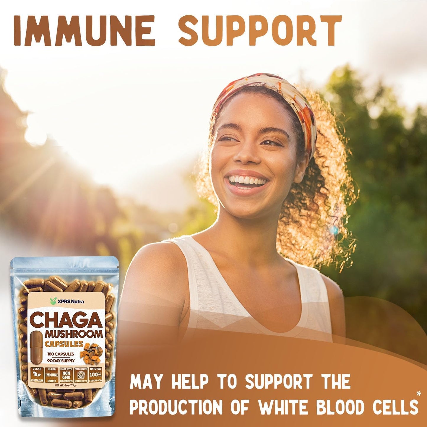 Premium USDA Chaga Mushroom Capsules for Immunity Boost - Vegan Friendly Superfood for Chaga Tea - 180 Count