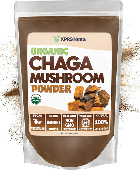 Premium USDA Organic Chaga Mushroom Powder - Immune-Boosting Vegan Superfood for Tea and Beverages