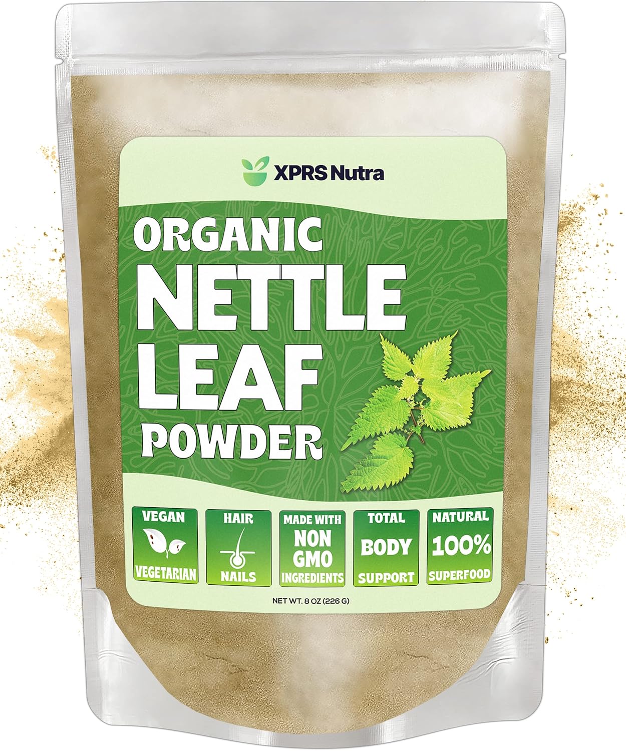 Premium USDA Organic Nettle Leaf Powder for Hair and Nails - Vegan Friendly Energy Boosting Stinging Nettle Leaf (8 oz)