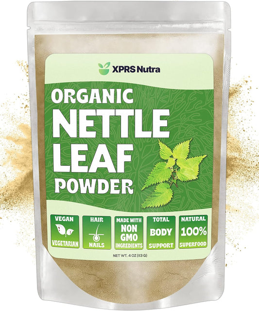 Premium USDA Organic Nettle Leaf Powder for Hair and Nails - Vegan Energy Boosting Formula (4 oz)