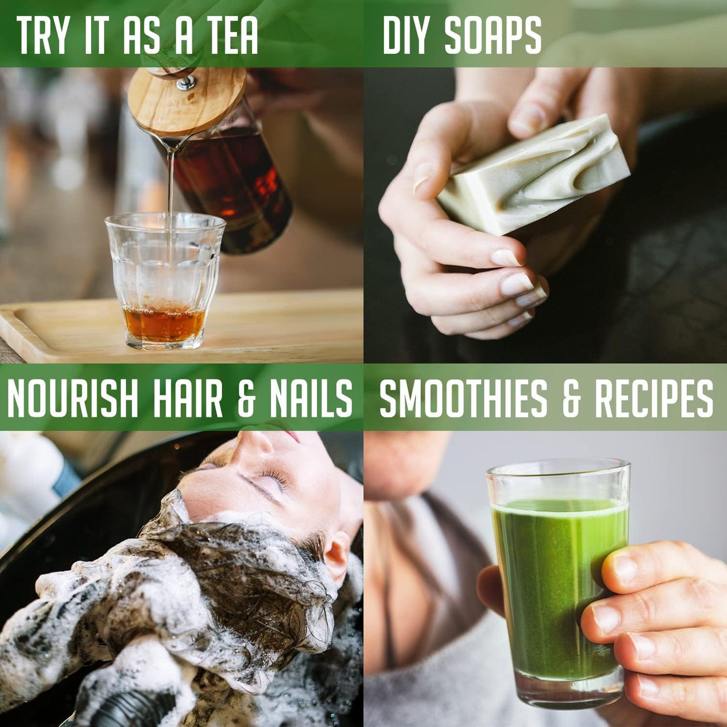 Premium USDA Organic Nettle Leaf Powder for Hair and Nails - Vegan Energy Boosting Formula (4 oz)