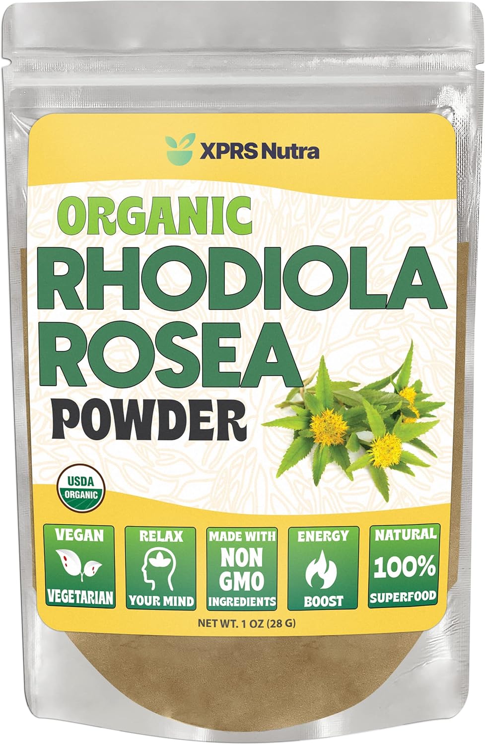 Premium USDA Organic Rhodiola Rosea Powder for Cognition and Relaxation - Vegan-Friendly Energy Booster - 1 oz by XPRS Nutra