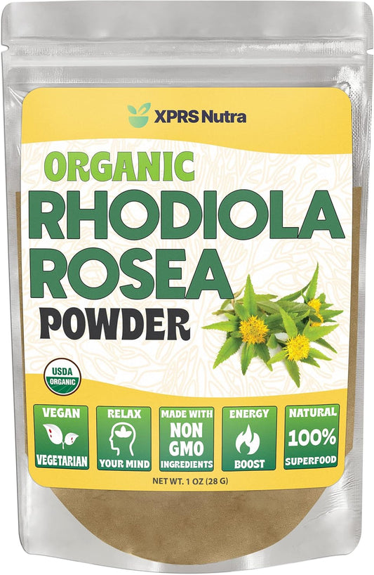 Premium USDA Organic Rhodiola Rosea Powder for Cognition and Relaxation - Vegan-Friendly Energy Booster - 1 oz by XPRS Nutra