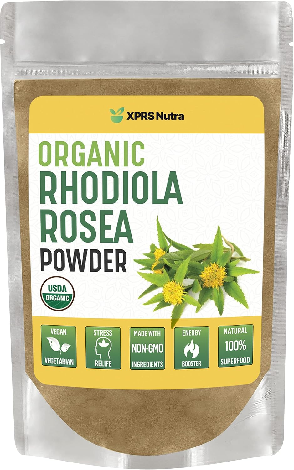 Premium USDA Organic Rhodiola Rosea Powder for Cognitive Support and Relaxation - Vegan Energy Boost (4 oz) by XPRS Nutra