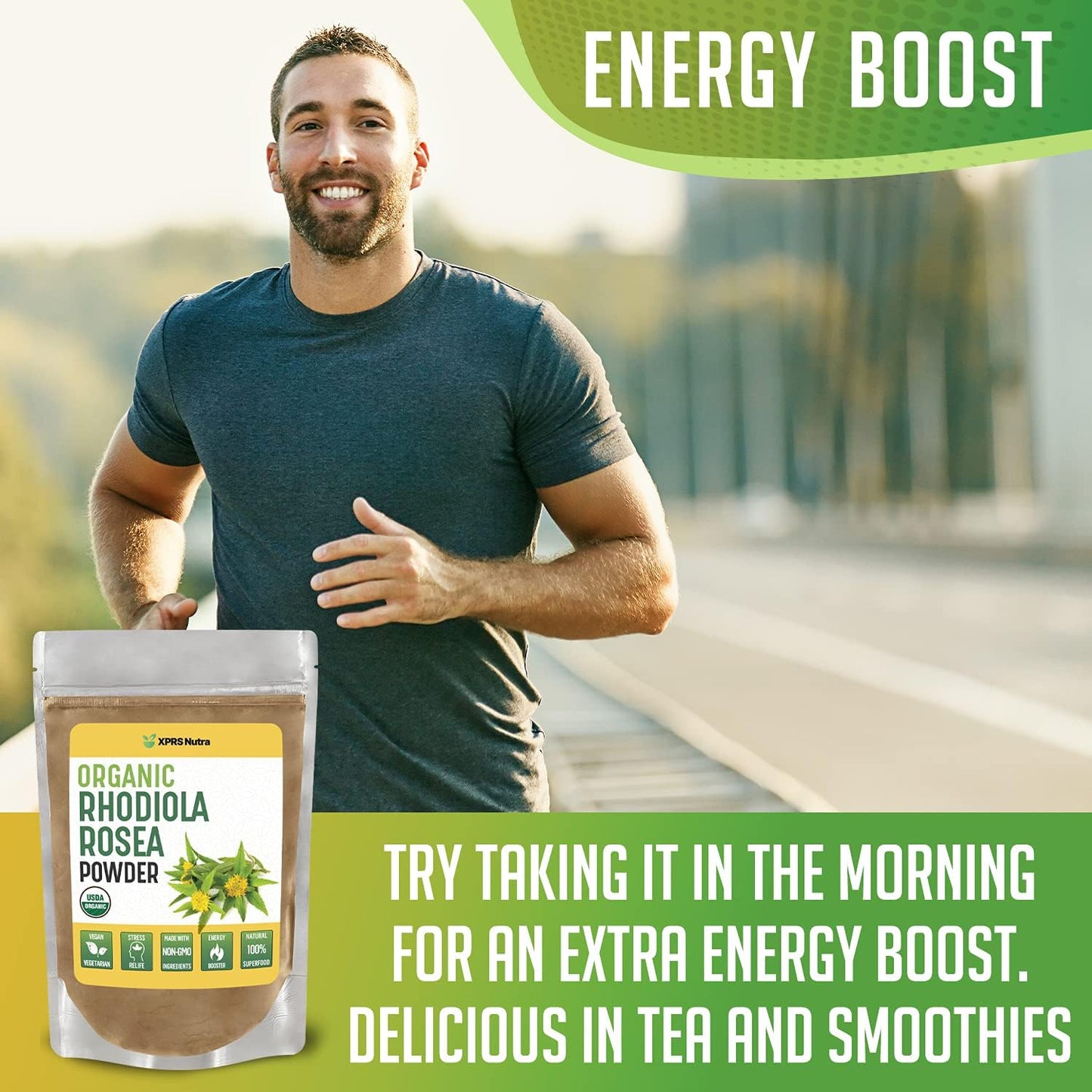 Premium USDA Organic Rhodiola Rosea Powder for Cognition and Relaxation - Vegan-Friendly Energy Booster - 1 oz by XPRS Nutra