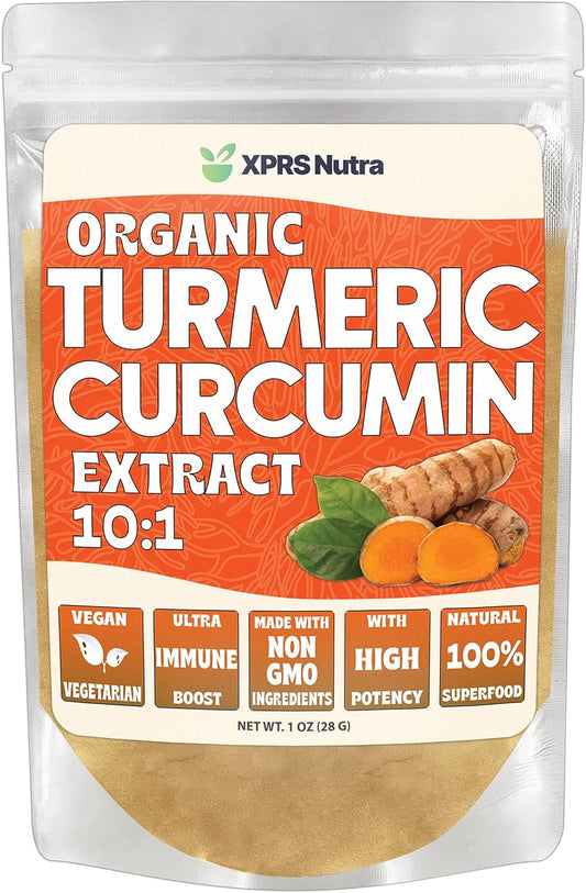 Premium USDA Organic Turmeric Curcumin Powder Extract 10:1 for Immunity & Gut Health - Vegan Friendly (1oz)