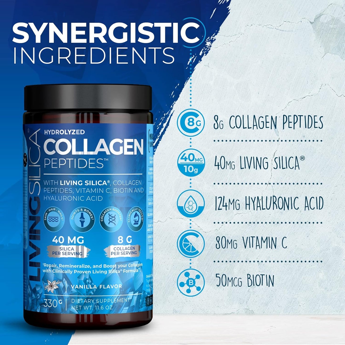 Premium Vanilla Collagen Powder with Hyaluronic Acid, Biotin, Silica & Vitamin C - 330g (33 Servings)