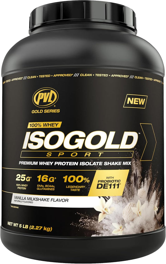 Premium Vanilla Milkshake Whey Protein Isolate Shake Mix - PVL Gold Series - 5 LB - 100% Whey ISOGOLD Sport