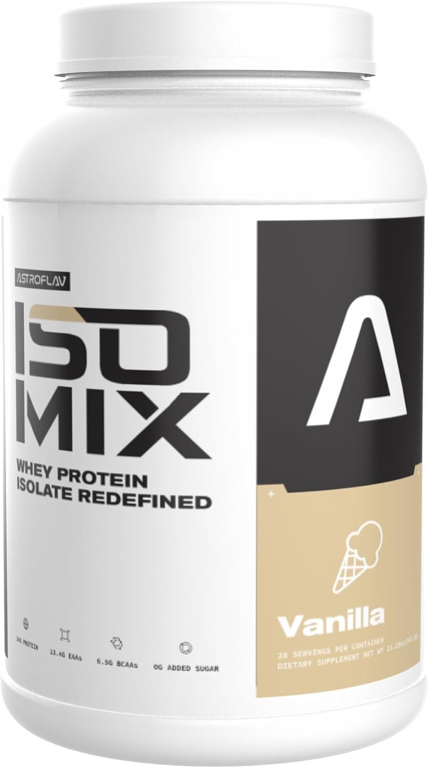 Premium Vanilla Whey Protein Isolate Powder – 24g Protein, 0g Sugar, Low-Carb, 6.5g BCAA + 13.4g EAA for Muscle Recovery & Growth