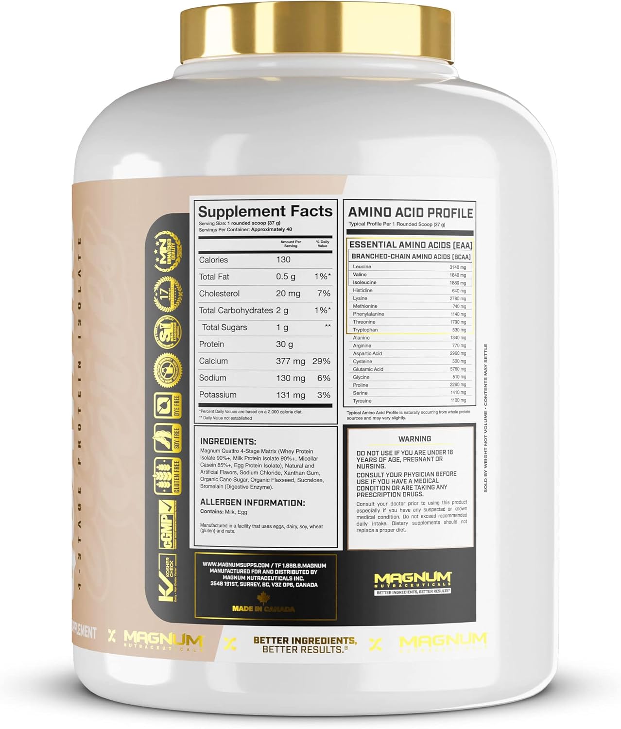 Premium Vanilla Whey Protein Powder for Muscle Growth & Recovery - 4.5lb Jar by QUATTRO Magnum Nutraceuticals