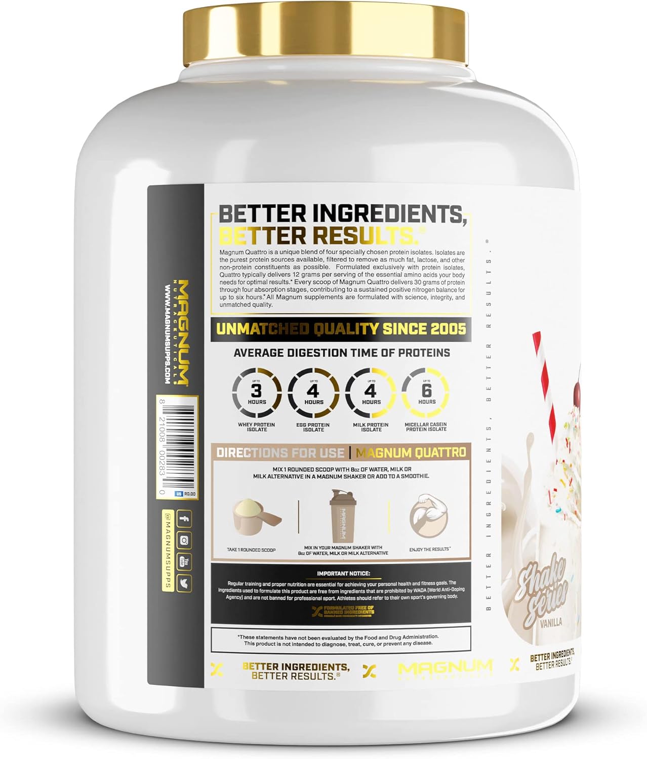 Premium Vanilla Whey Protein Powder for Muscle Growth & Recovery - 4.5lb Jar by QUATTRO Magnum Nutraceuticals
