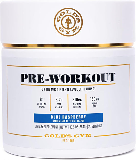 Premium Vegan Pre-Workout Powder with Natural Caffeine and Antioxidants - Soy-Free, Keto-Friendly, Gold's Gym Nutrition - 20 Servings (Blue Raspberry)