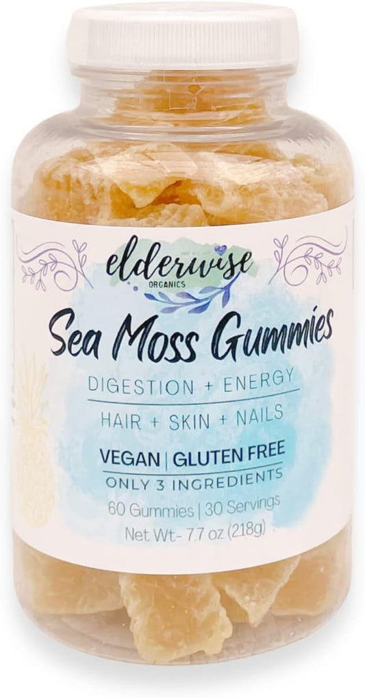 Premium Vegan Sea Moss Gummies with Only 3 Organic Ingredients - Gluten Free and Made With Love by Elderwise Organics