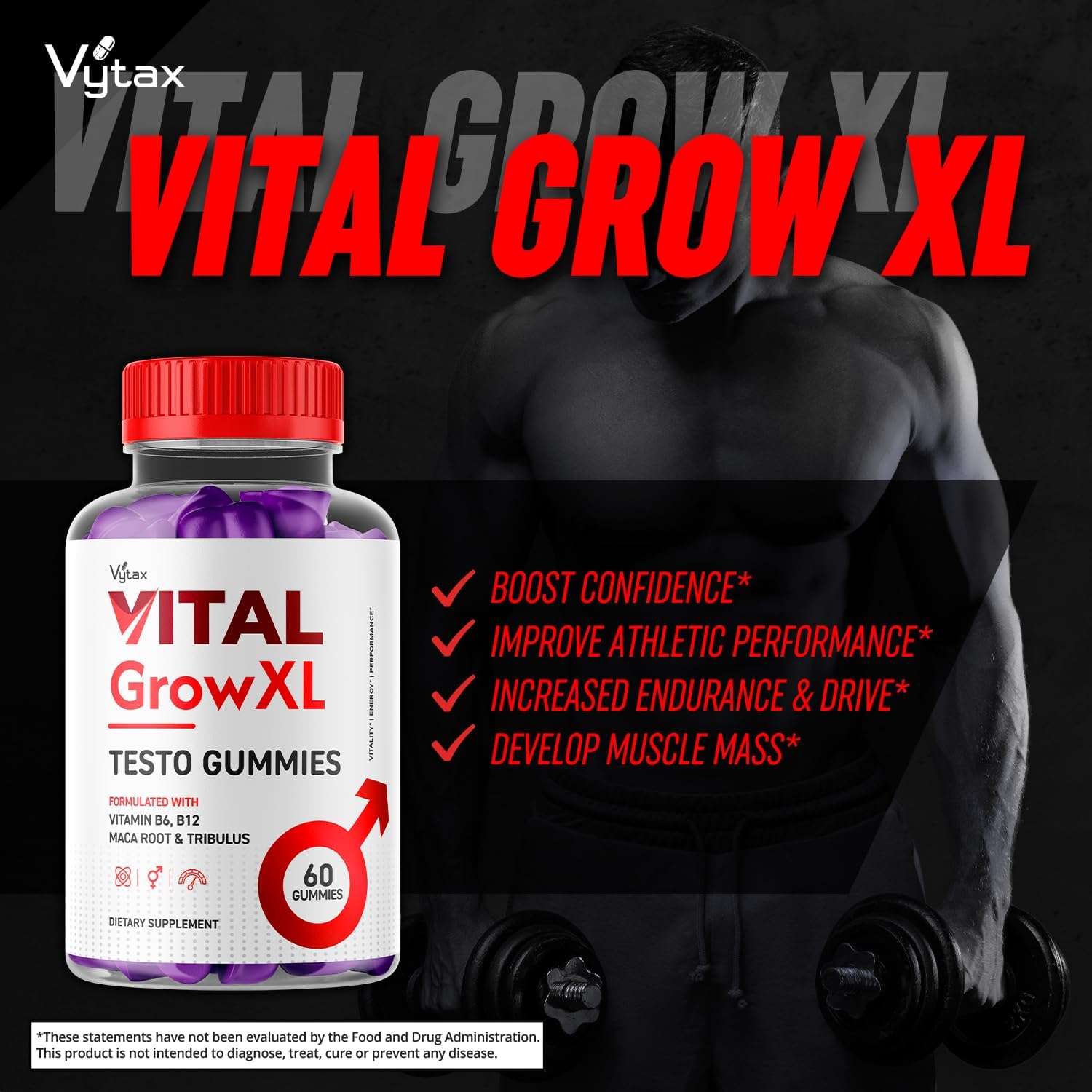 Premium Vital Grow XL Testo Gummies - Advanced Vitamin Formula for Vitality and Growth - 60 Gummies