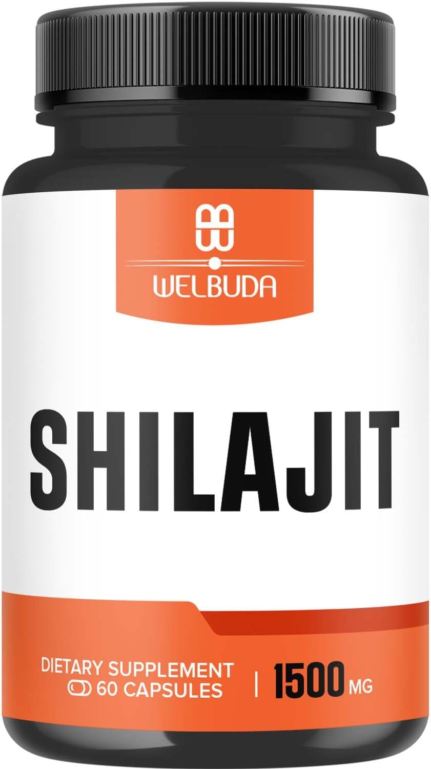 Premium WELBUDA Shilajit Supplement 1500mg - Boosts Immune System, Energy, Brain Health - 60 Capsules