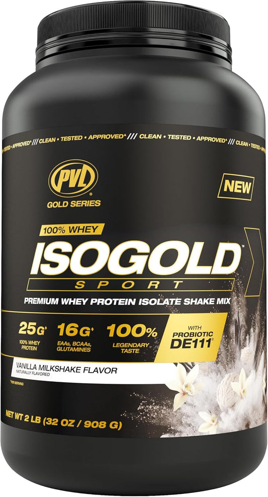 Premium Whey Protein Isolate Shake Mix - PVL Gold Series 100% Whey ISOGOLD Sport - 2 LB Vanilla Milkshake Flavor