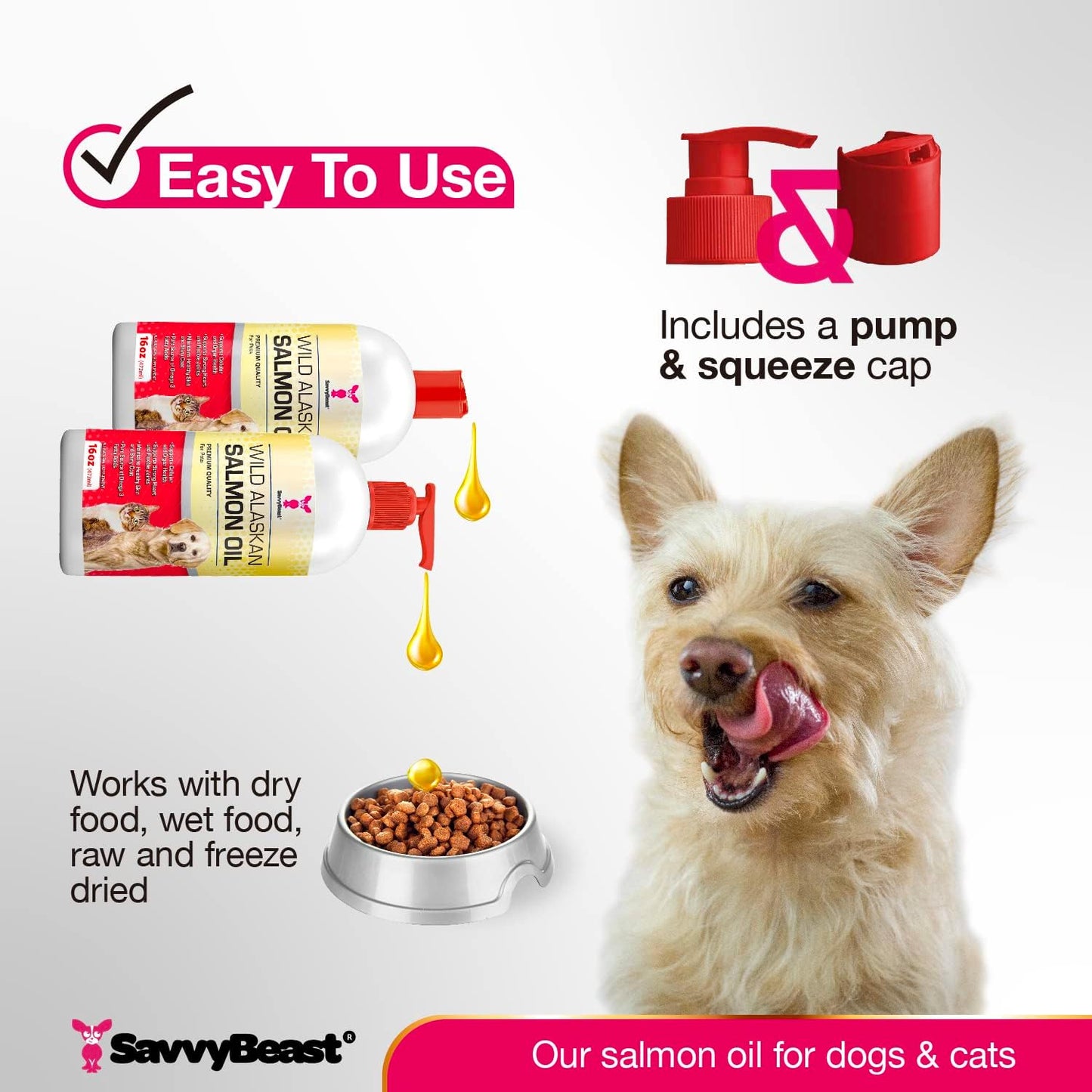 Premium Wild Alaskan Salmon Oil for Pets: Unscented Skin & Coat Supplement with Omega-3 Vitamins - Liquid Fish Allergy Relief Pump - Ideal for Dogs, Cats, and Ferrets - Kitten Supplies & Accessories