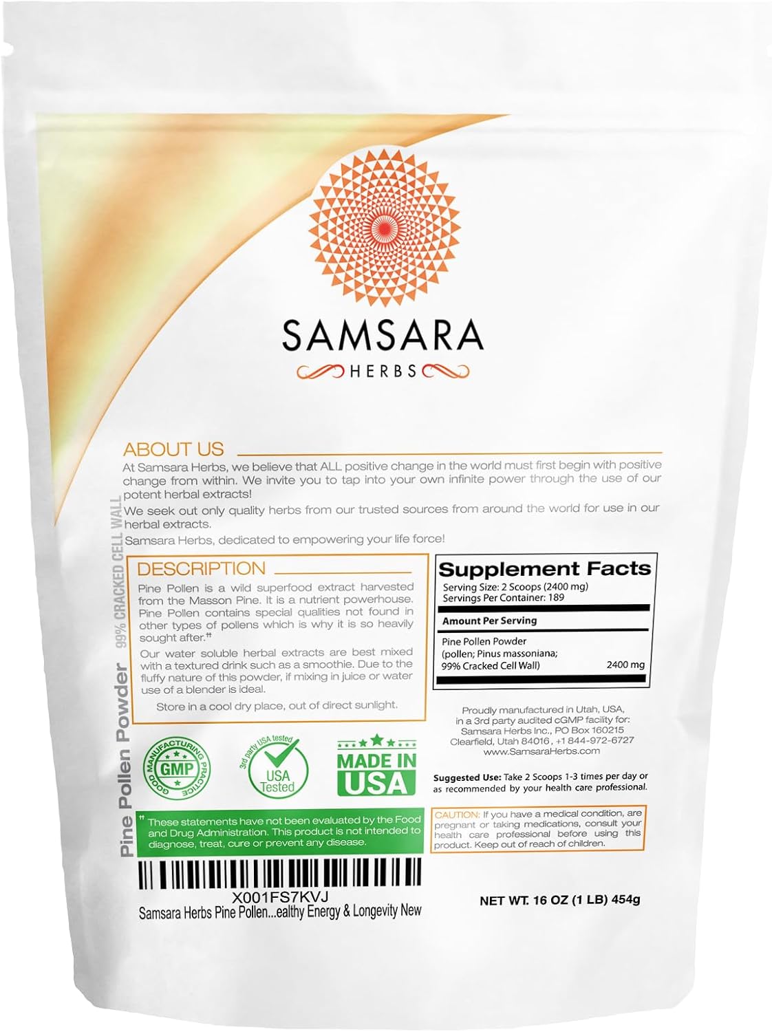 Premium Wild Harvested Pine Pollen Powder - 99% Cracked Cell Wall (16oz) for Energy & Longevity