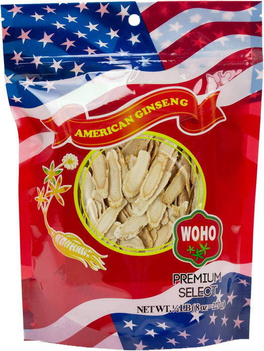 Premium WOHO American Ginseng Large Slice Bag 8oz - Grade #127.8