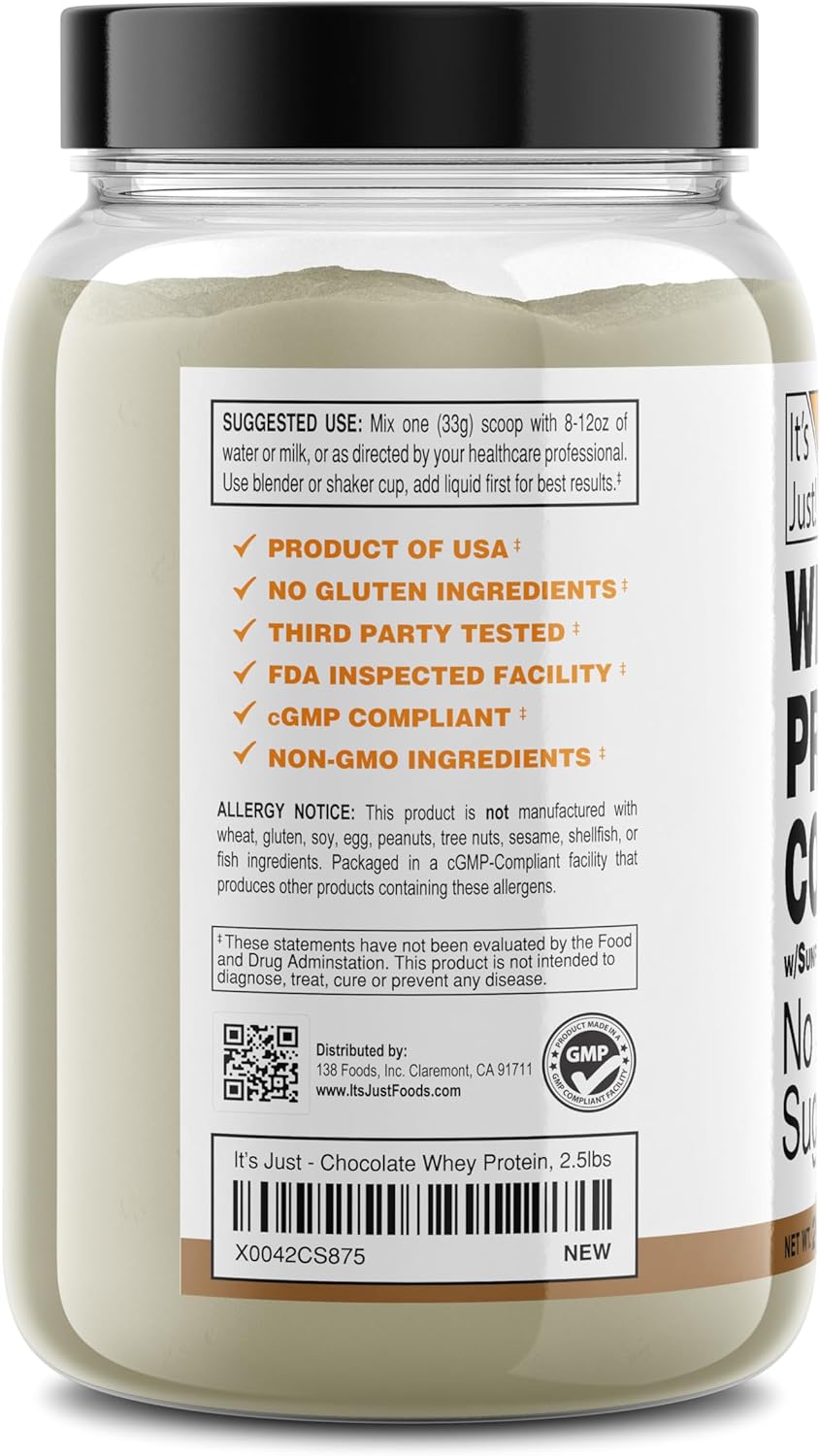 Premium WPC-80 Whey Protein Concentrate with Natural Cocoa - Made in USA (2.5 lb, Chocolate)