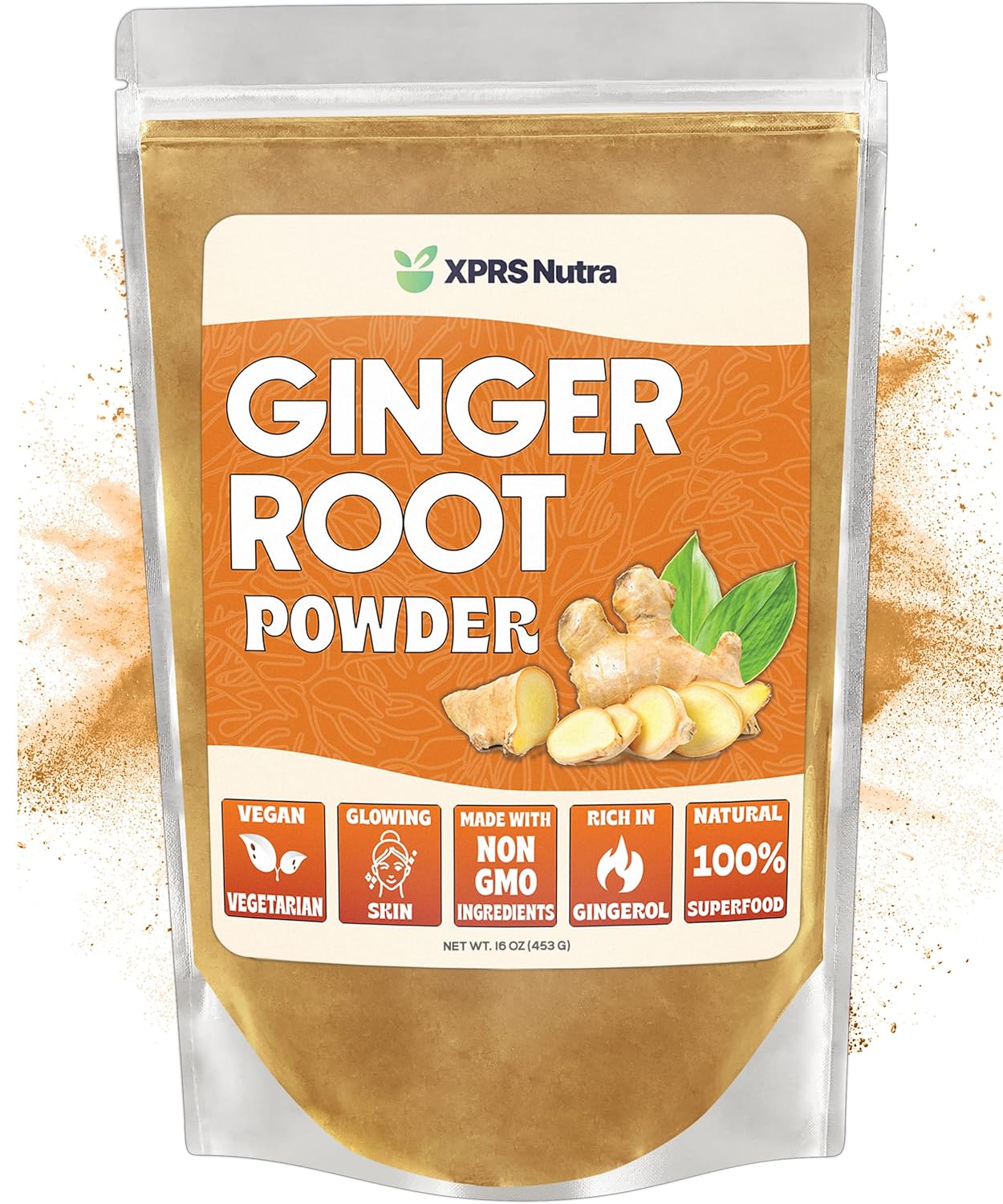 Premium XPRS Nutra Ground Ginger Powder - 16 Ounce Vegan Friendly Sustainably Grown Spice with Potent Flavor