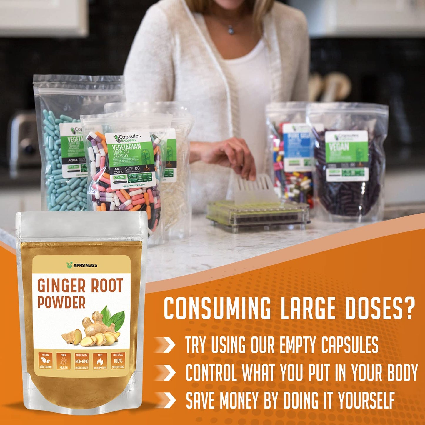 Premium XPRS Nutra Ground Ginger Powder - 16 Ounce Vegan Friendly Sustainably Grown Spice with Potent Flavor