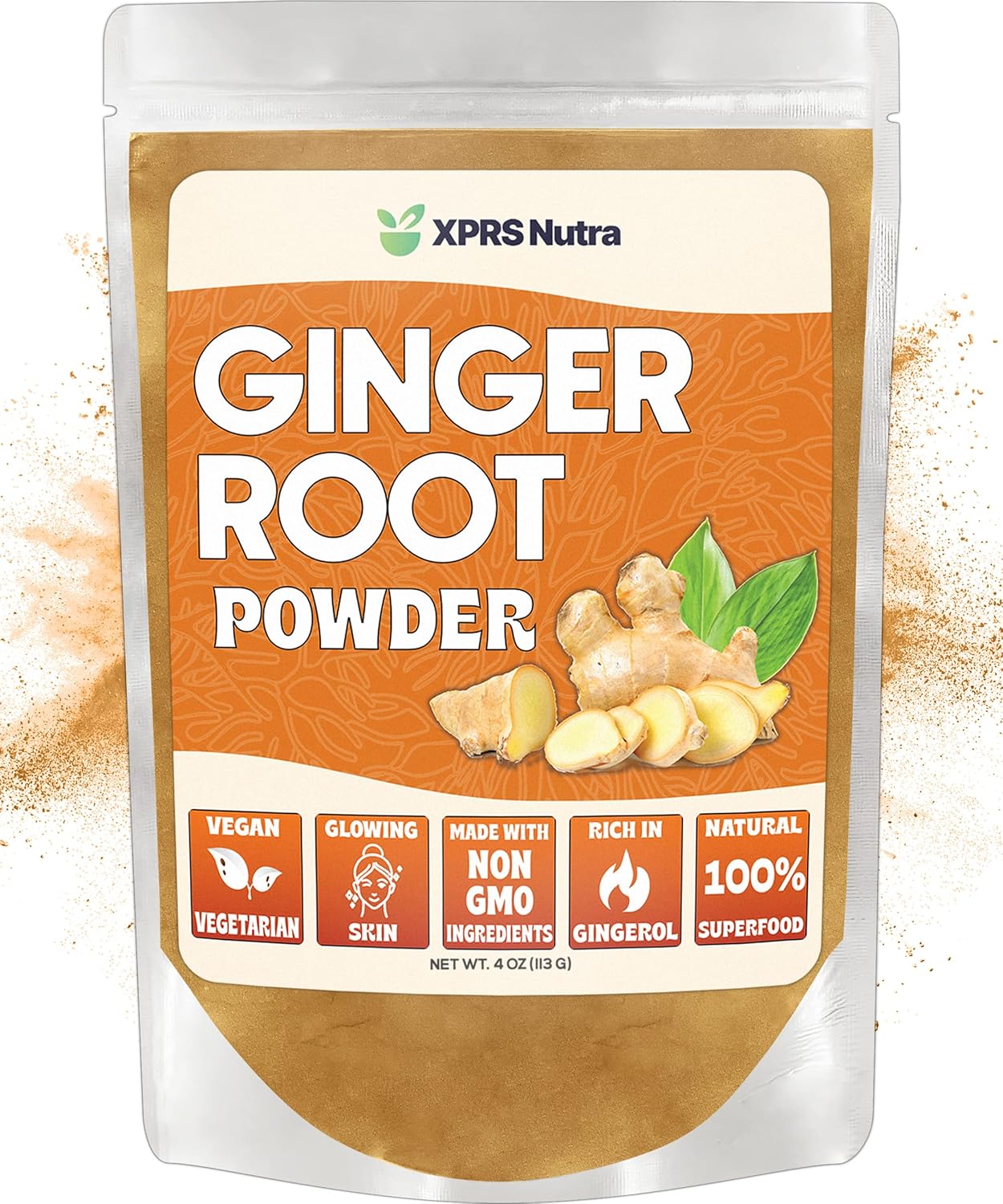 Premium XPRS Nutra Ground Ginger Powder - Potent Spicy Flavor - Vegan Friendly & Sustainably Grown (4 oz)