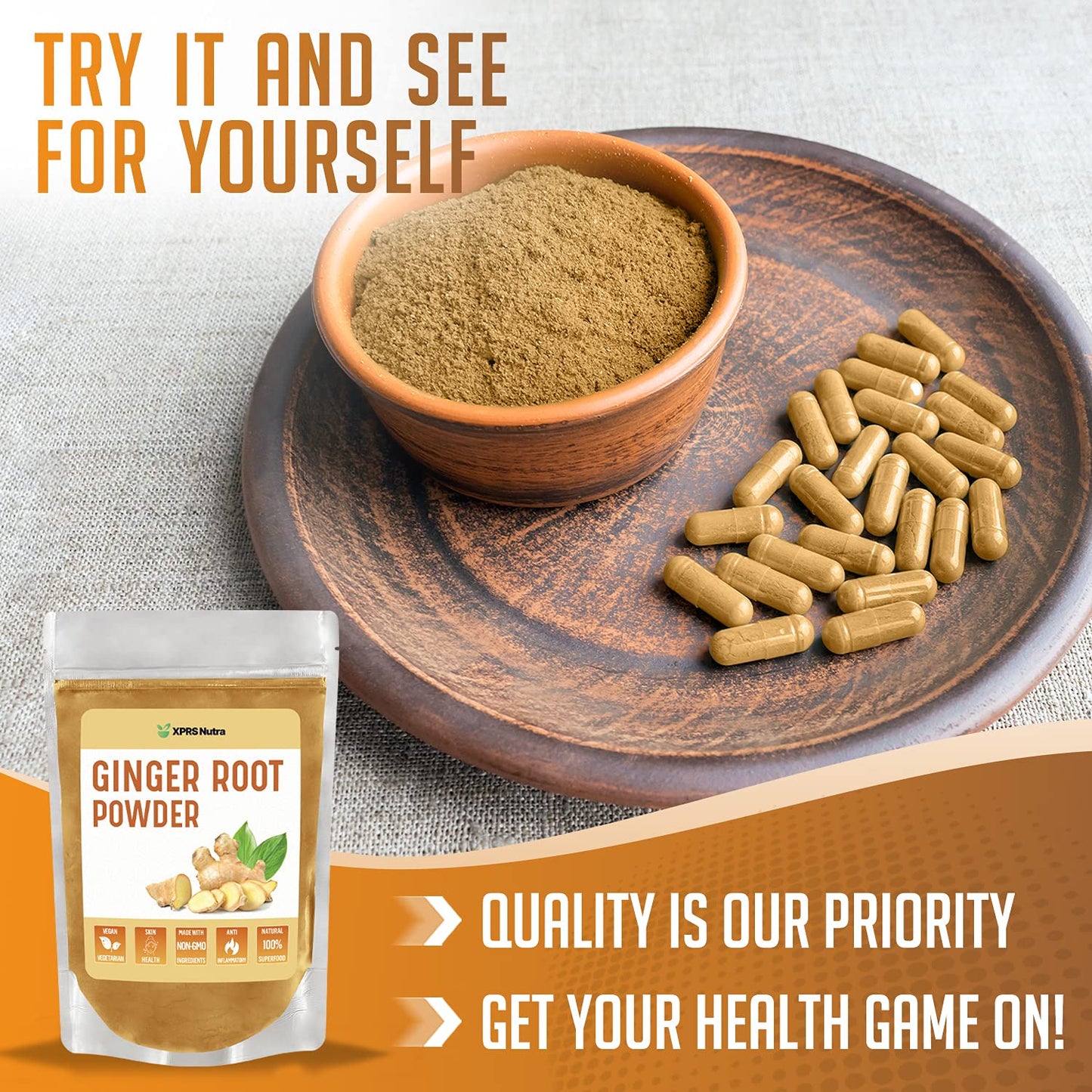 Premium XPRS Nutra Ground Ginger Powder - Potent Spicy Flavor - Vegan Friendly & Sustainably Grown (4 oz)