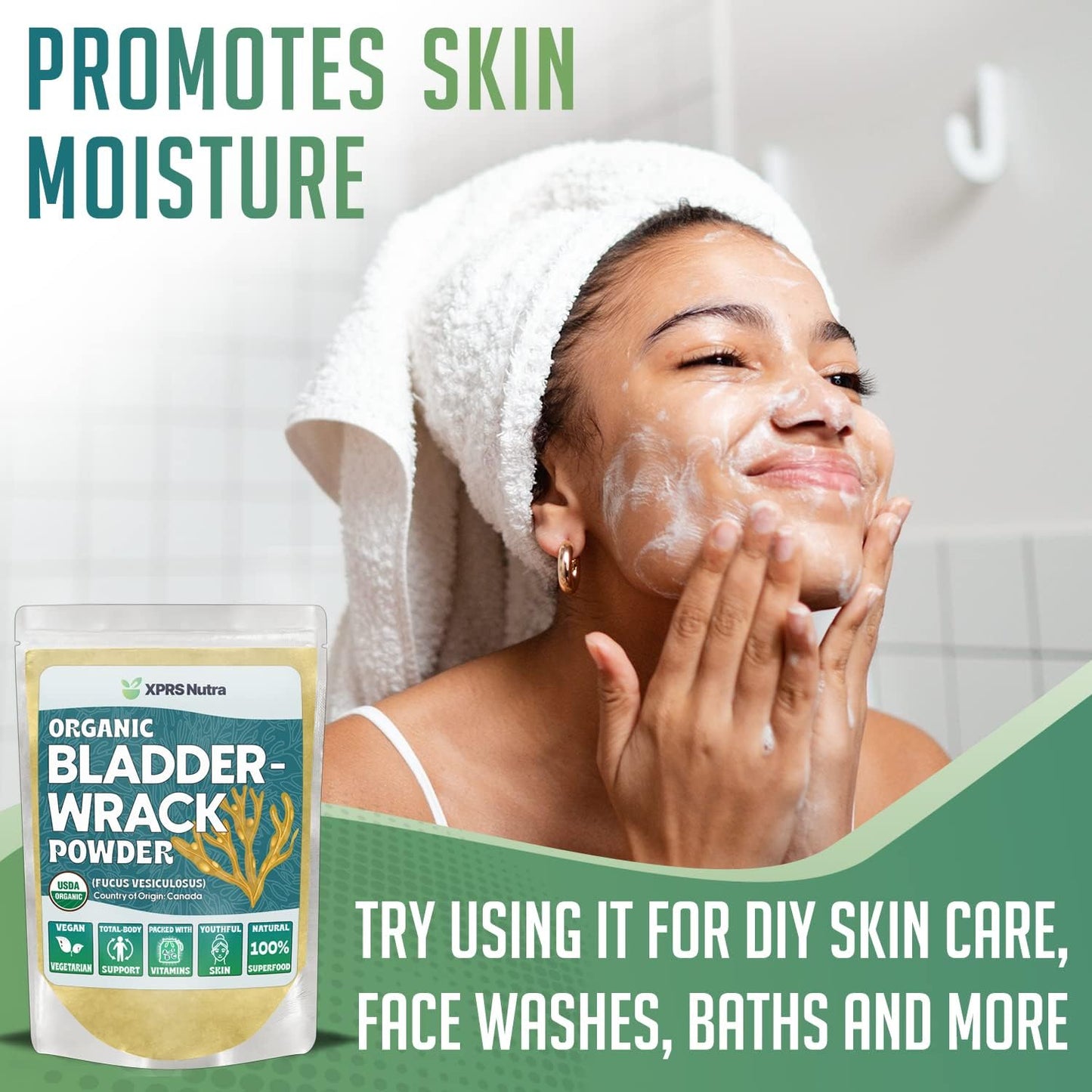 Premium XPRS Nutra Organic Bladderwrack Powder (Fucus Vesiculosus) - Vegan-Friendly Iodine Supplement for Glowing Skin - 4 Ounce Jar