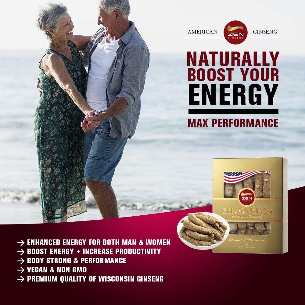 Premium Zen Ginseng: 4 Boxes of American Ginseng Root - Super Long Jumbo Wisconsin Ginseng (4oz/Box) for Enhanced Performance & Mental Health in Men & Women