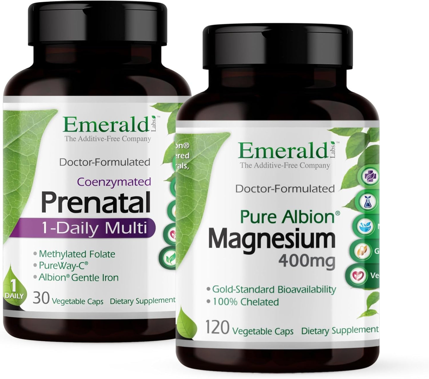 Prenatal 1-Daily Multi & Magnesium Bundle - 60 Veg Caps & 120 Veg Caps - Methylated Folate, Iron, Bone & Sleep Support