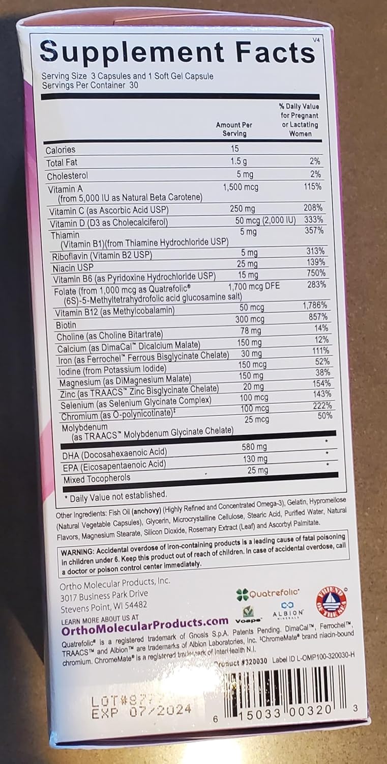 Prenatal Complete with DHA by Ortho Molecular Products for Optimal Pregnancy Nutrition