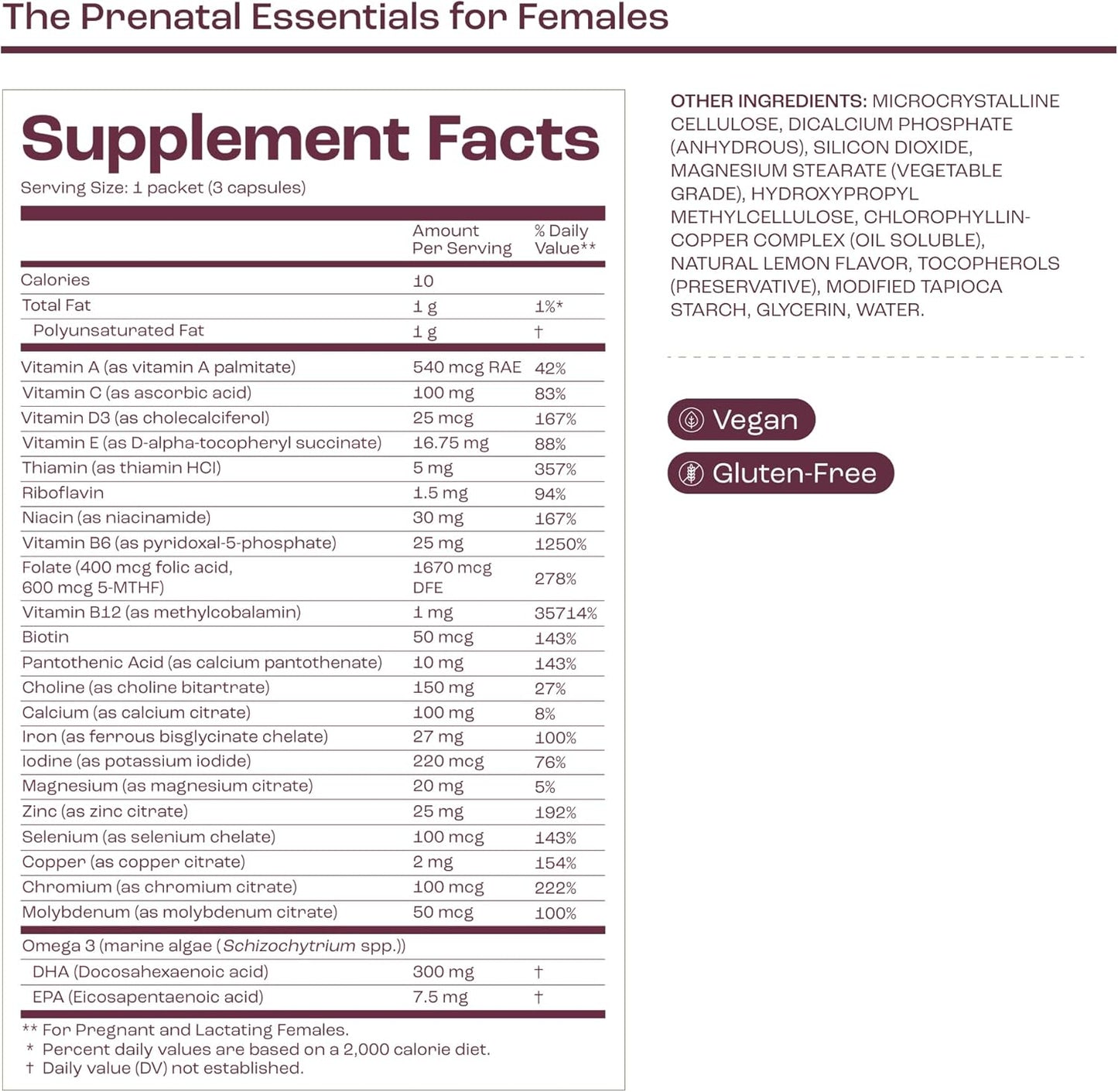 Prenatal Essentials for Women - Supports Pregnancy with Folic Acid, Methylated Folate, DHA, Choline - 30-Day Supply - HSA/FSA Approved