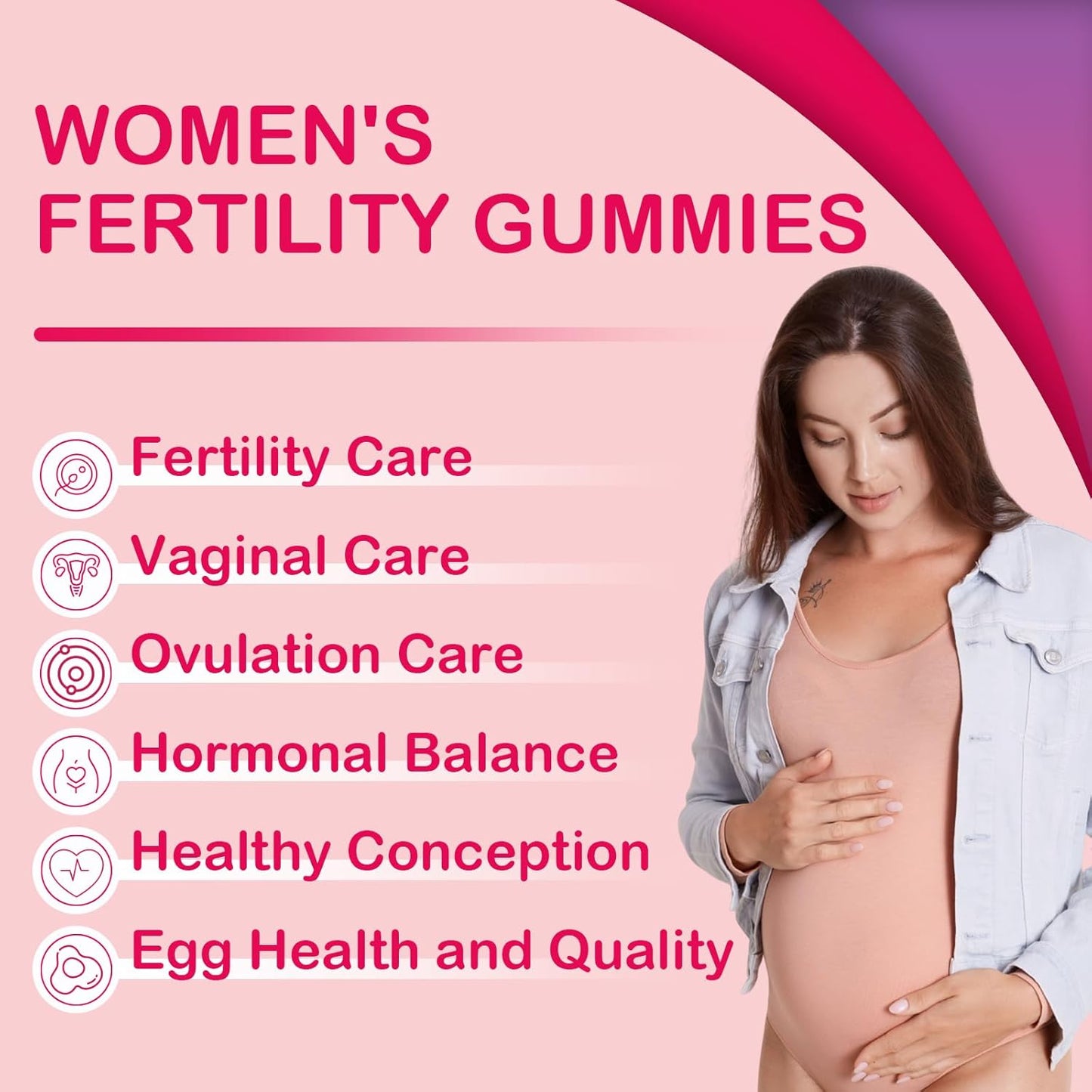 Prenatal Fertility Gummies with Myo-Inositol, D-Chiro Inositol, Folate, Herbs - Raspberry Flavor, 60 Count