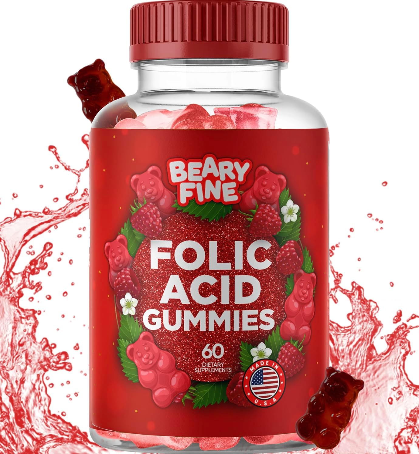 Prenatal Folic Acid Gummies 400mcg - Raspberry Flavored Folate Vitamins for Women, Moms & Baby - 60 Count - Made in USA - BoostGo Australia