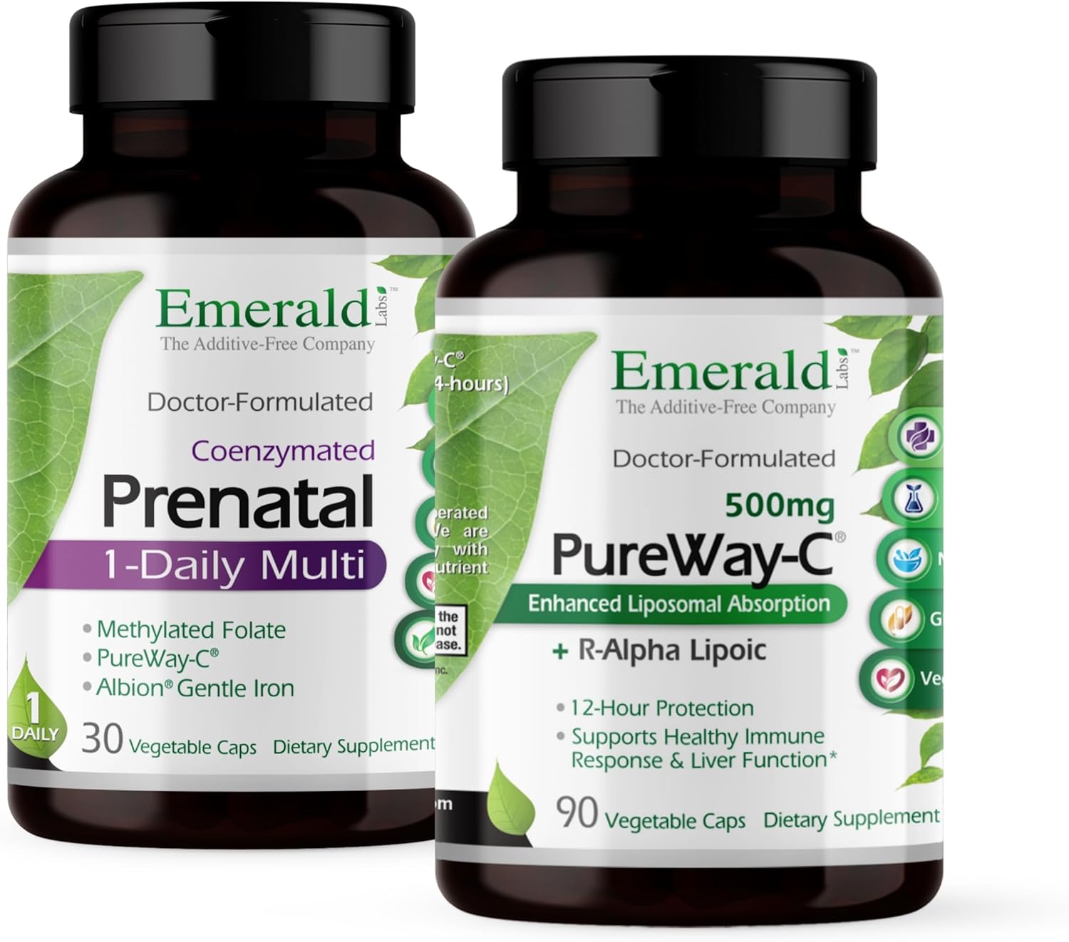 Prenatal Multivitamin Bundle with Methylated Folate & Vitamin C Supplement - 60 Veg Caps & 90 Veg Caps - Iron & R-Alpha Lipoic Acid for Pregnancy*