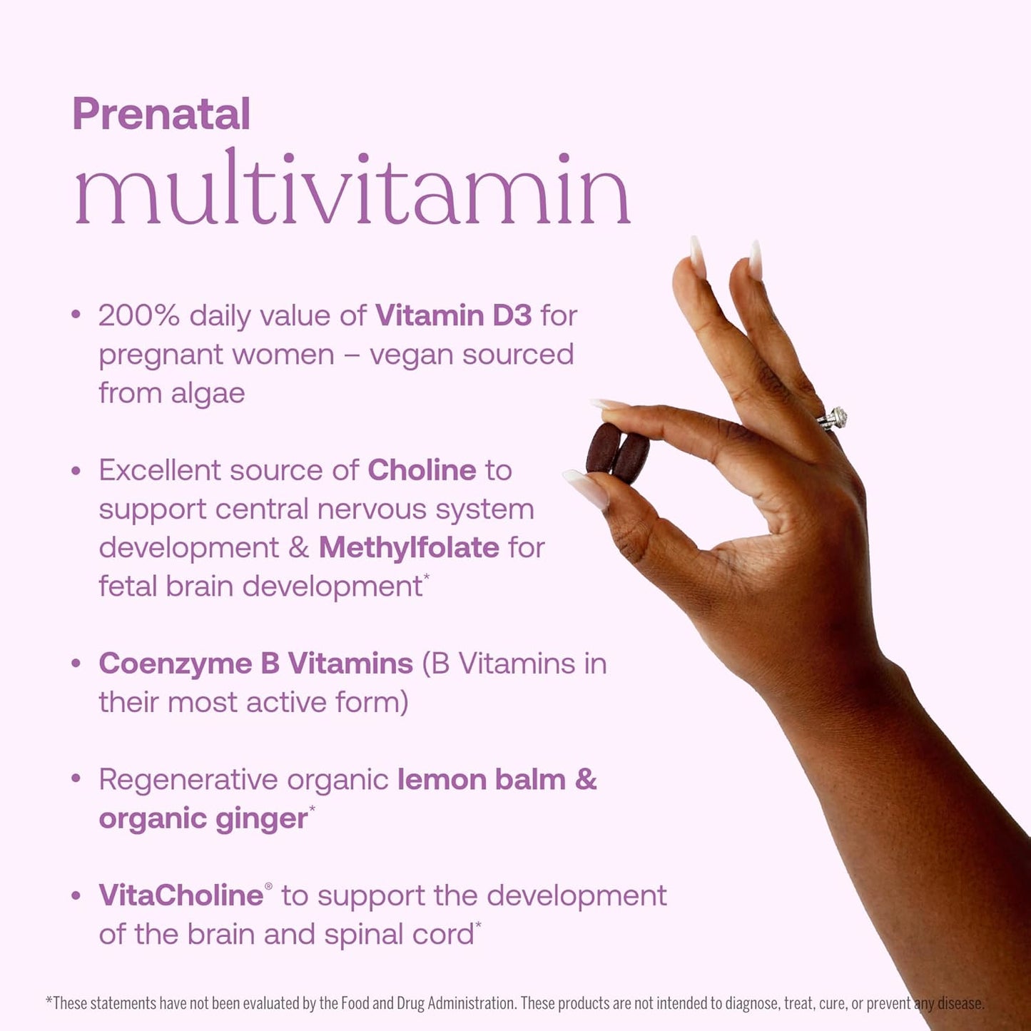 Prenatal Multivitamin for Healthy Mom & Baby - 60 Vegan Tablets with Methylfolate & Choline - Gluten & Soy Free - 30 Servings