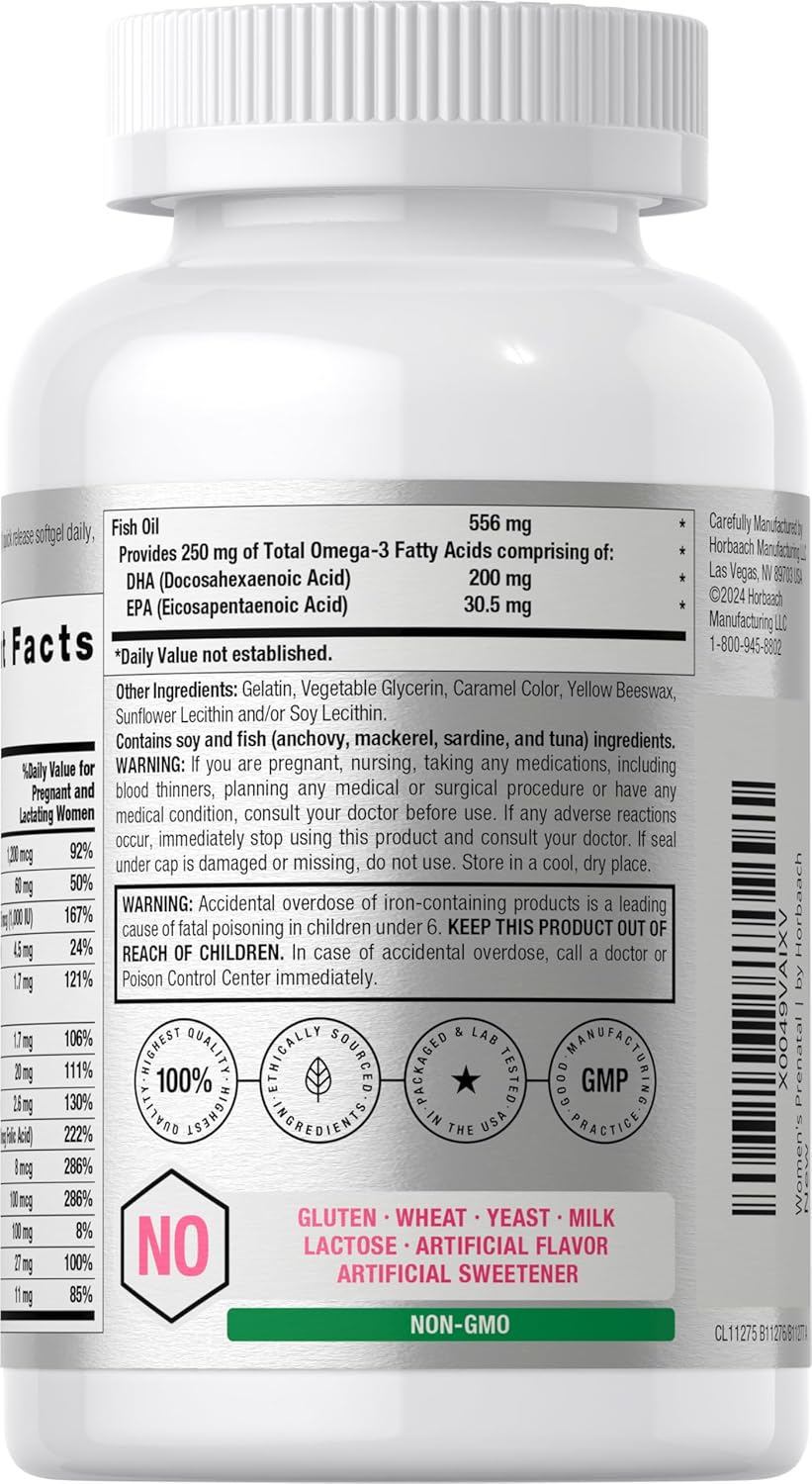 Prenatal Multivitamin for Women with DHA, Iron, and Folic Acid - 70 Softgels, Non-GMO & Gluten Free
