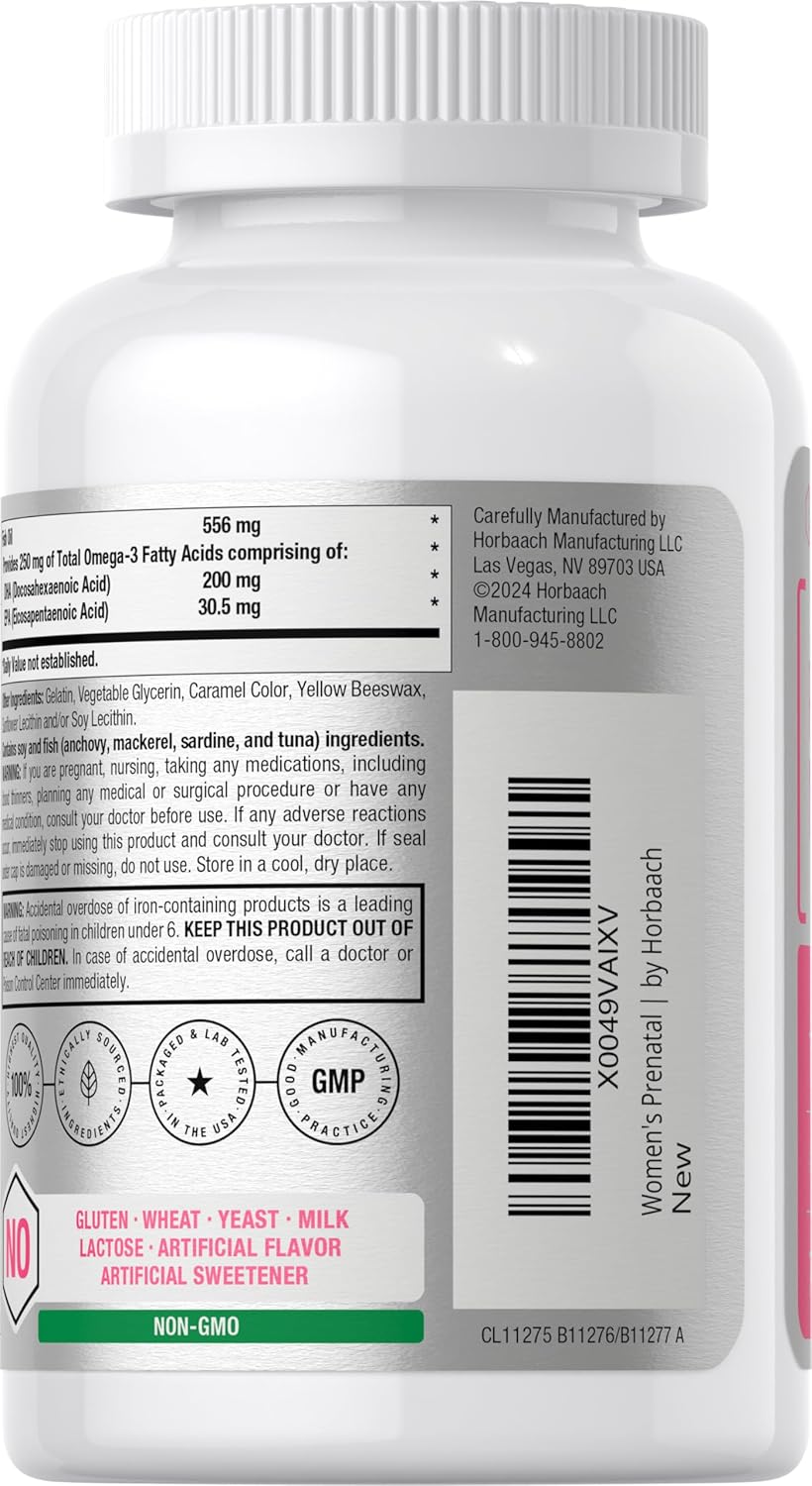 Prenatal Multivitamin for Women with DHA, Iron, and Folic Acid - 70 Softgels, Non-GMO & Gluten Free