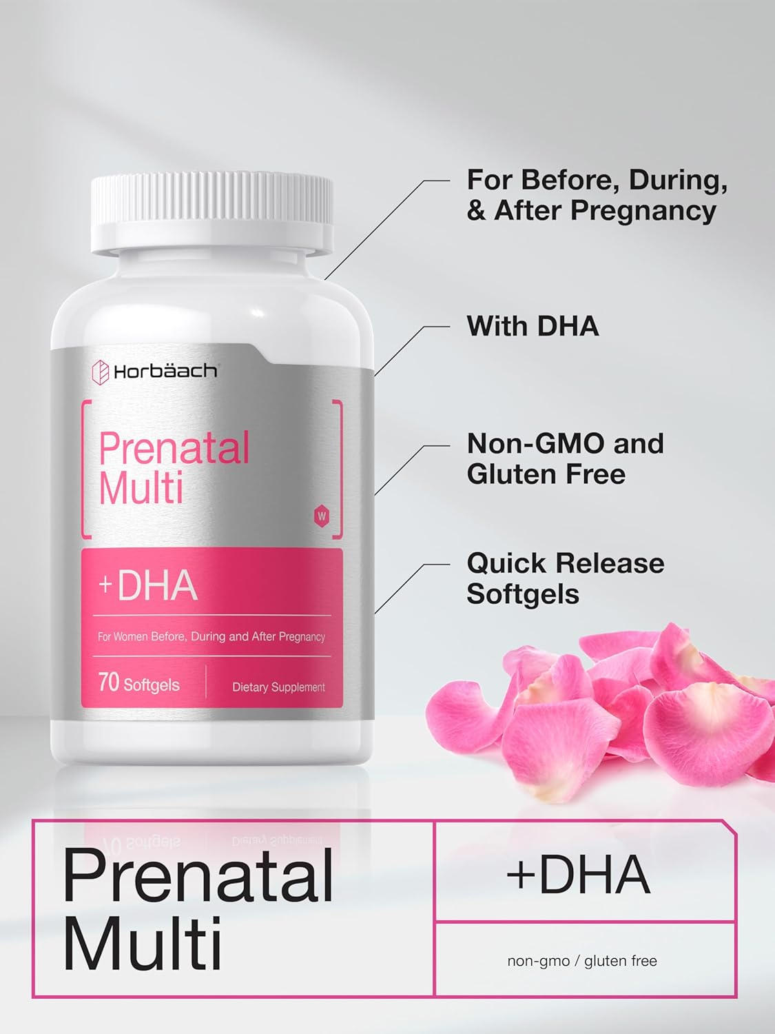 Prenatal Multivitamin for Women with DHA, Iron, and Folic Acid - 70 Softgels, Non-GMO & Gluten Free