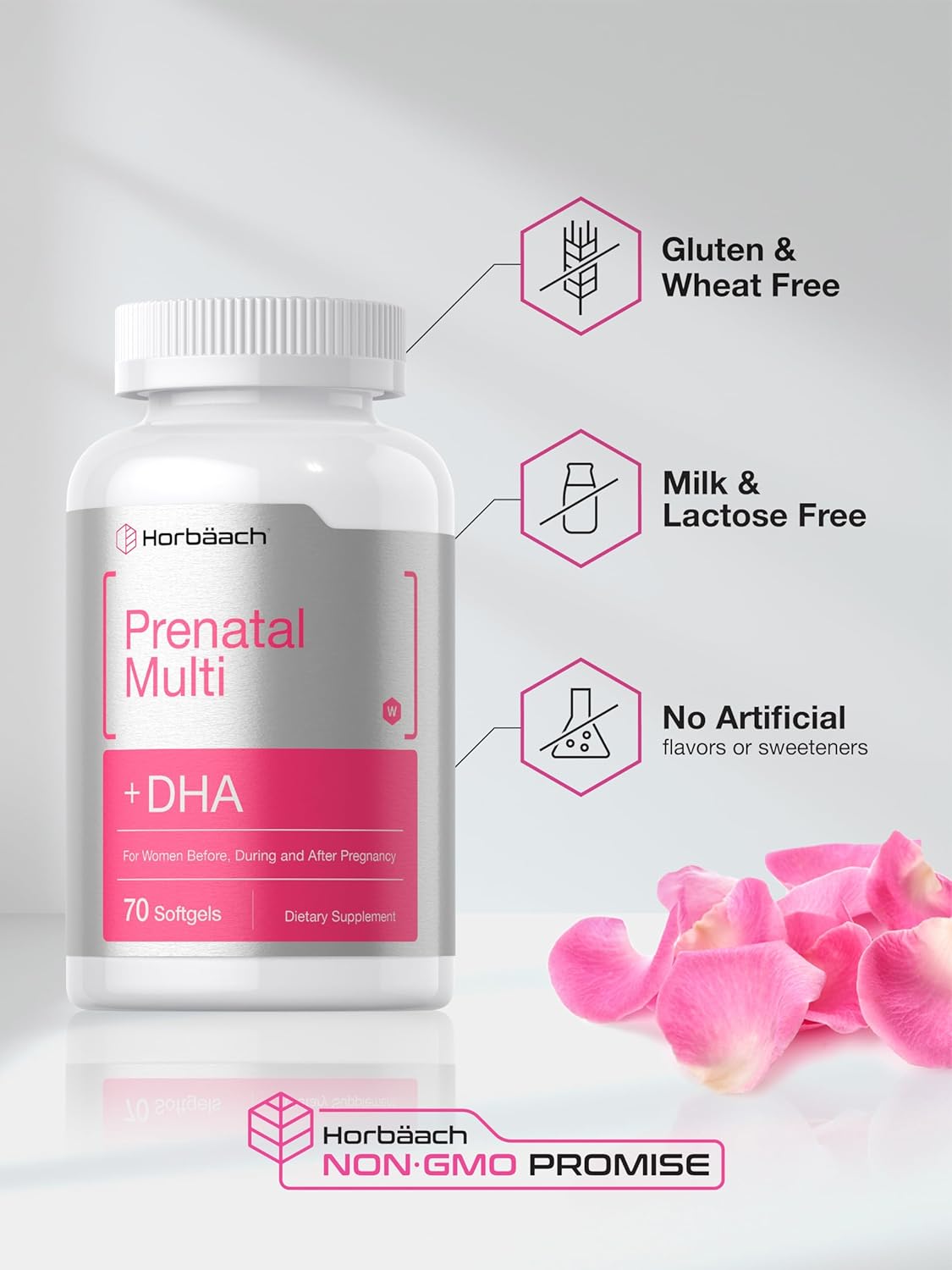 Prenatal Multivitamin for Women with DHA, Iron, and Folic Acid - 70 Softgels, Non-GMO & Gluten Free