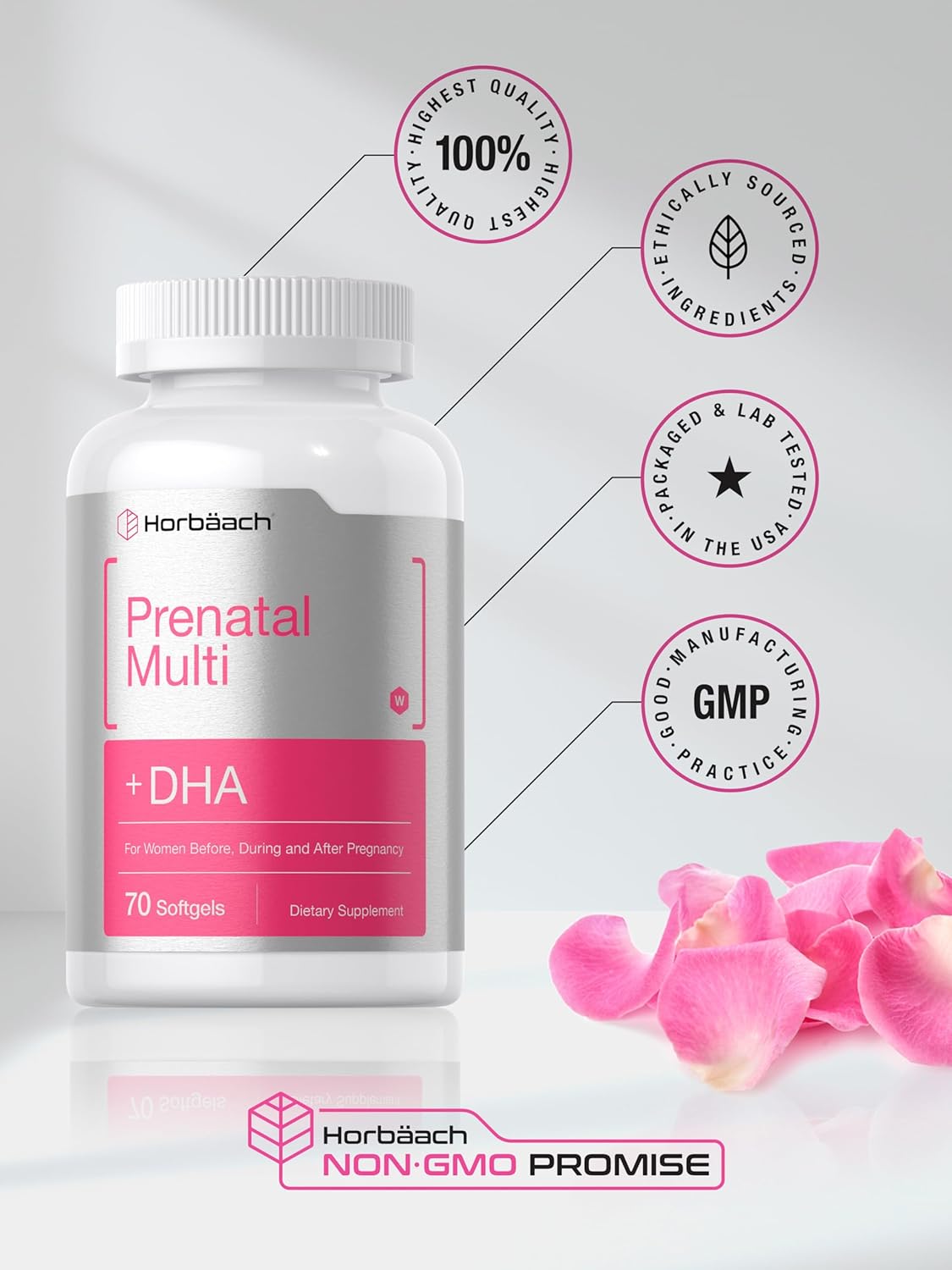 Prenatal Multivitamin for Women with DHA, Iron, and Folic Acid - 70 Softgels, Non-GMO & Gluten Free