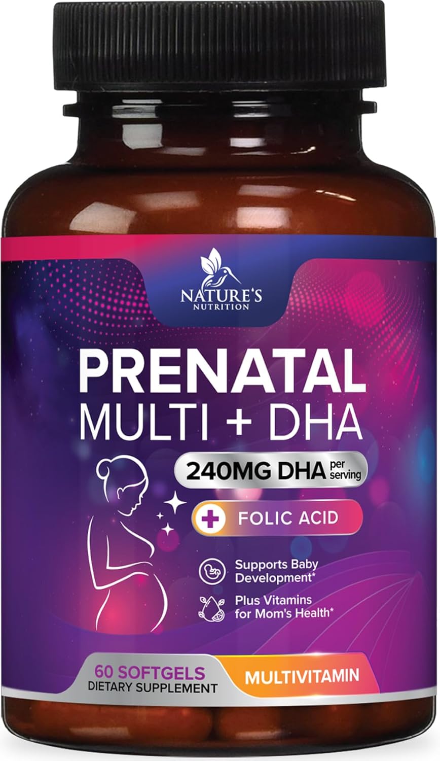 Prenatal Multivitamin for Women with Folic Acid, DHA, Folate, Omega 3, Vitamins D3, B6, B12 & Iron - 60 Softgels, Non-GMO