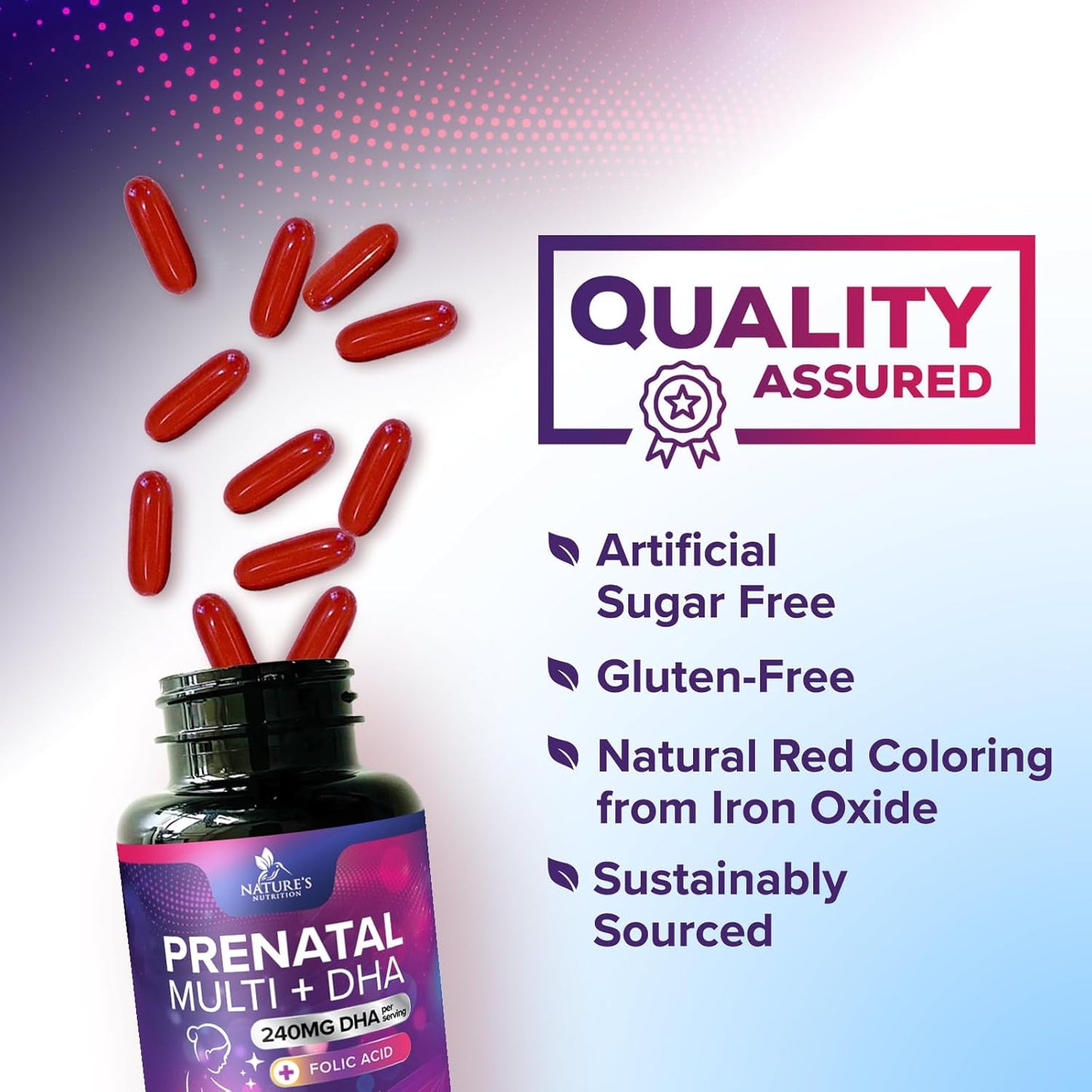 Prenatal Multivitamin for Women with Folic Acid, DHA, Folate, Omega 3, Vitamins D3, B6, B12 & Iron - 60 Softgels, Non-GMO