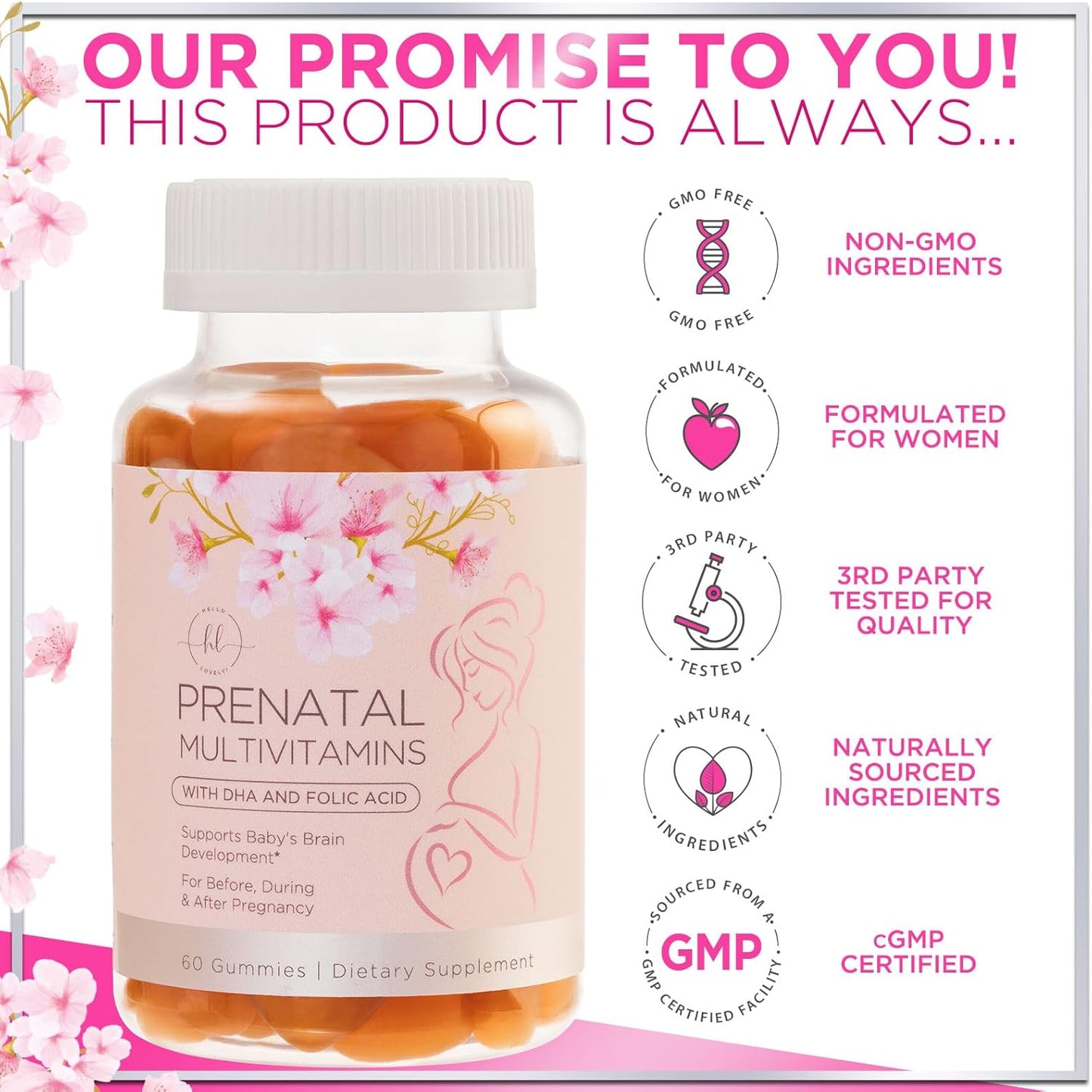 Prenatal Multivitamin Gummies for Women with Folic Acid, DHA, and Essential Nutrients - Non-GMO Pregnancy Support - 60 Count