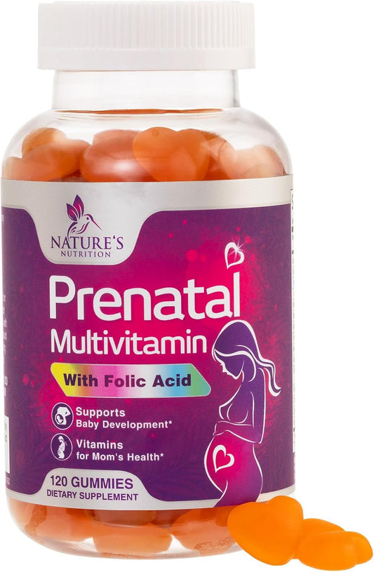 Prenatal Multivitamin Gummies with Folic Acid & Essential Nutrients for Pregnant Women - 120 Gummies, 60 Day Supply