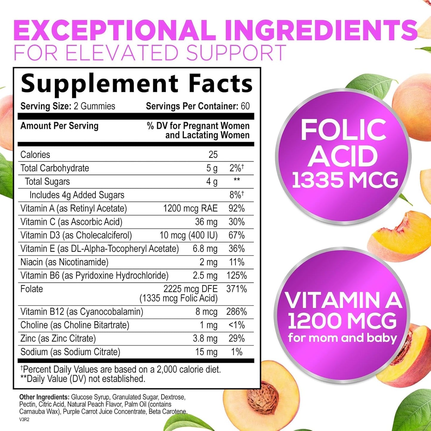 Prenatal Multivitamin Gummies with Folic Acid & Essential Nutrients for Pregnant Women - 120 Gummies, 60 Day Supply