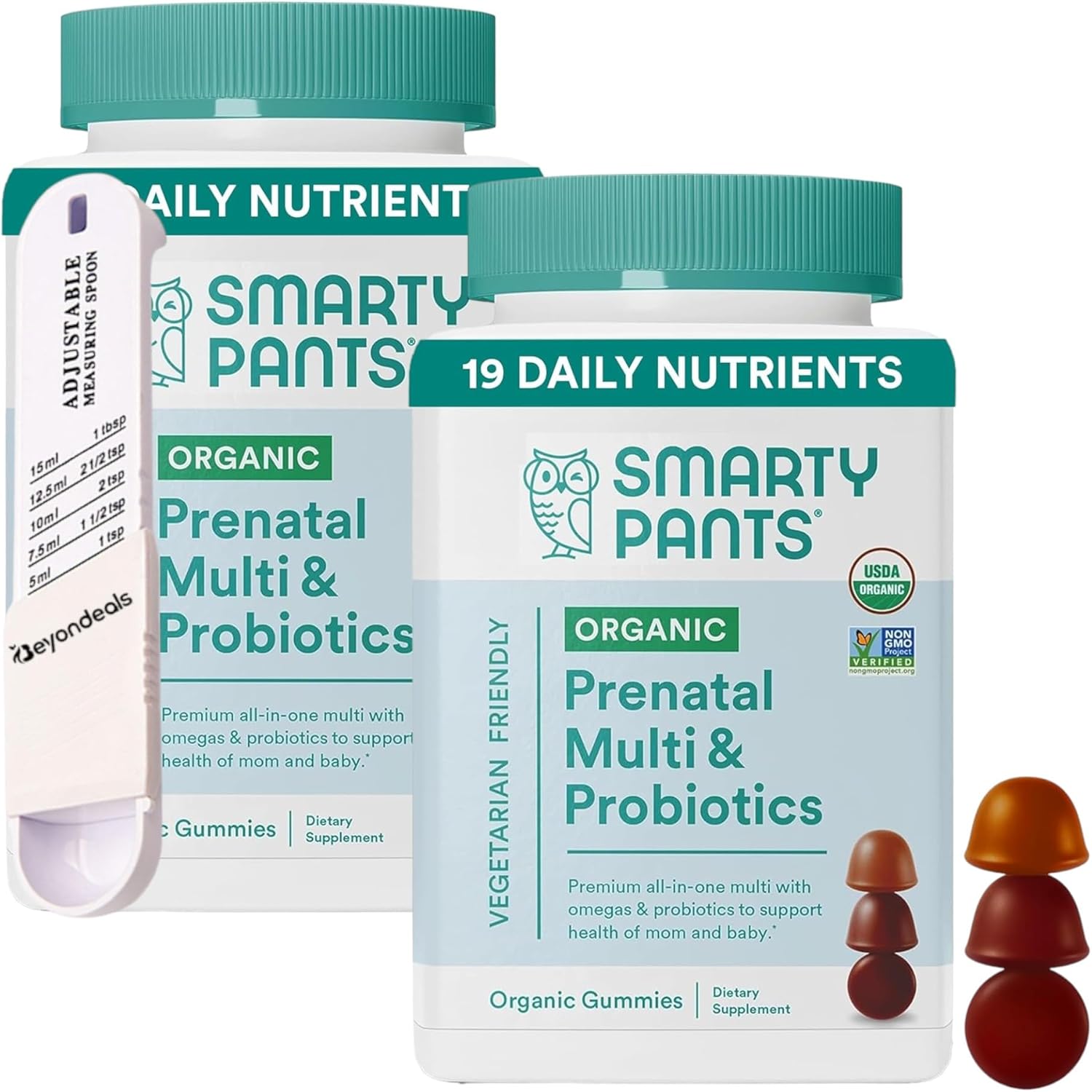 Prenatal Multivitamin Gummies with Methylfolate & Vitamin D3, Organic & Non-GMO, 120 Count x 2, Bundle with Measuring Spoon