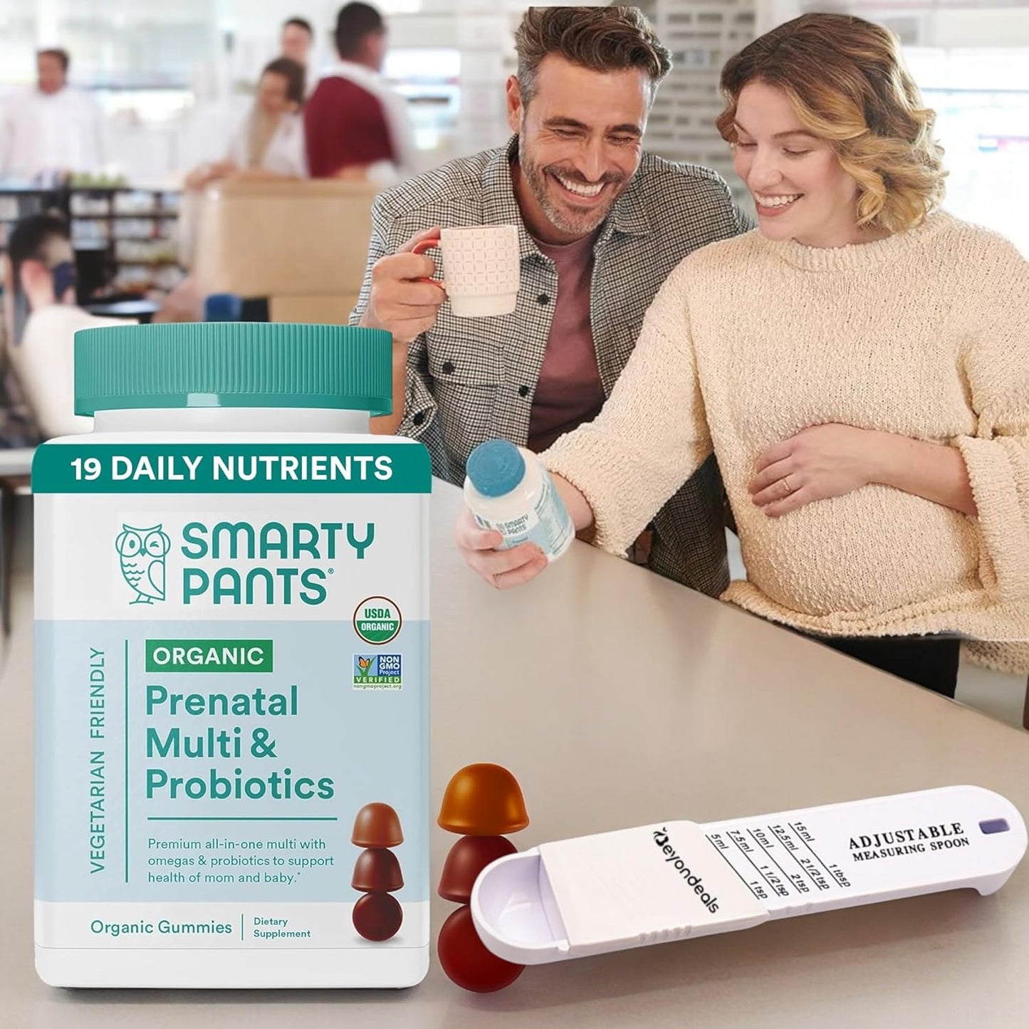 Prenatal Multivitamin Gummies with Methylfolate & Vitamin D3, Organic & Non-GMO, 120 Count x 2, Bundle with Measuring Spoon